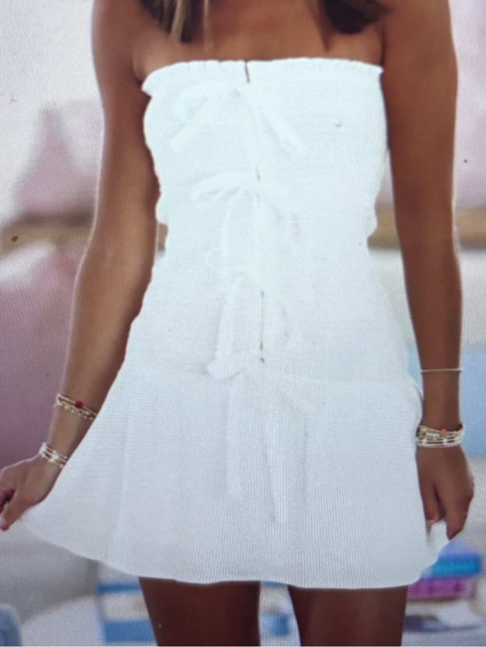 Strapless White Tie-Front Mini Dress